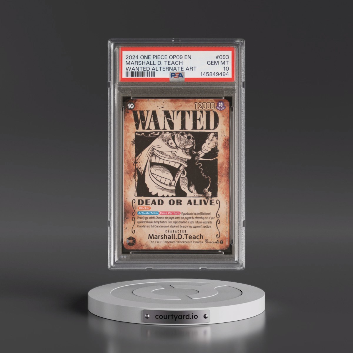 2024 One Piece OP09-Emperors in the New World #093 Marshall D. Teach - Wanted Alternate Art (PSA 10 GEM MINT)