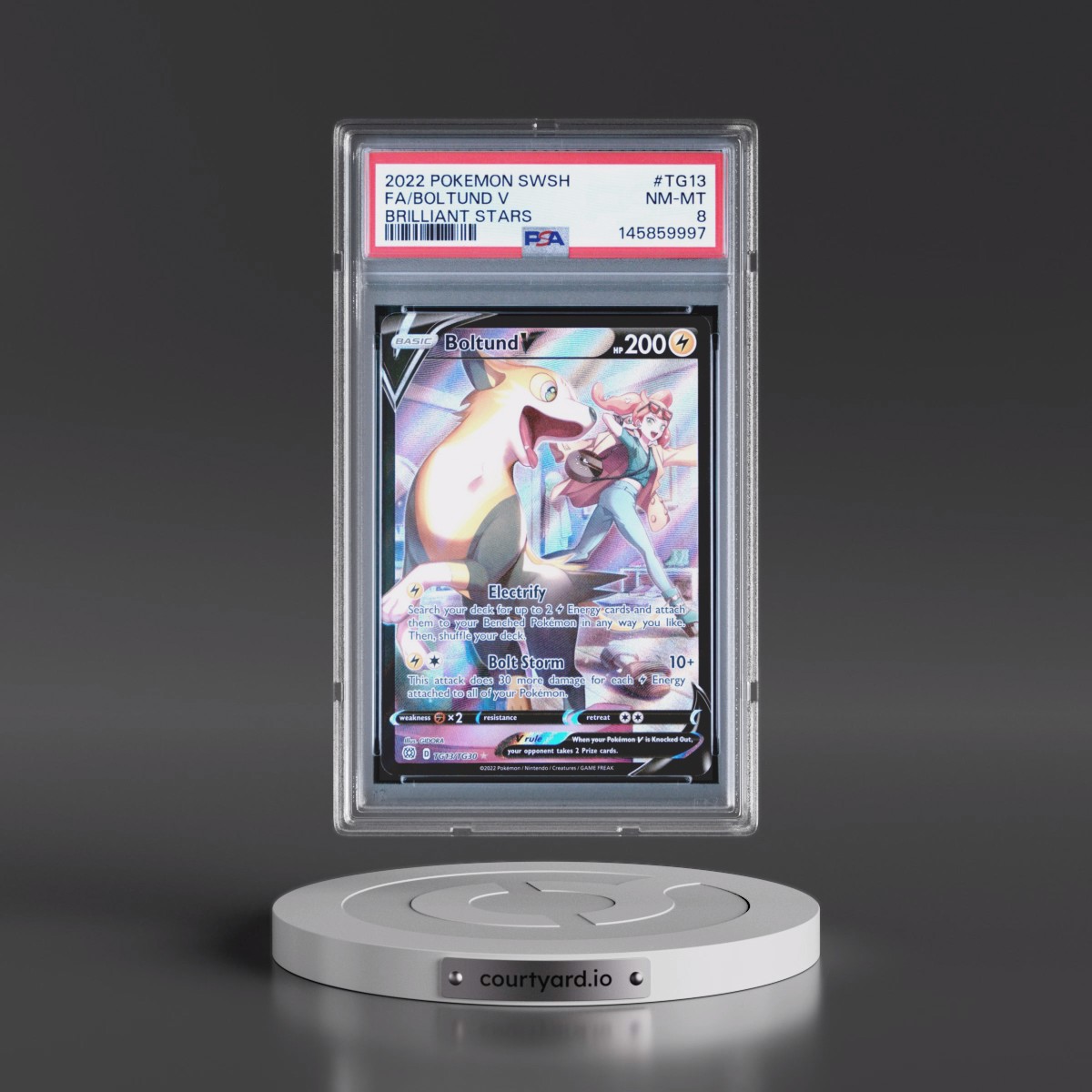 2022 Pokémon Sword & Shield Brilliant Stars #TG13 Boltund V - Holo Full Art (PSA 8 NM-MT)