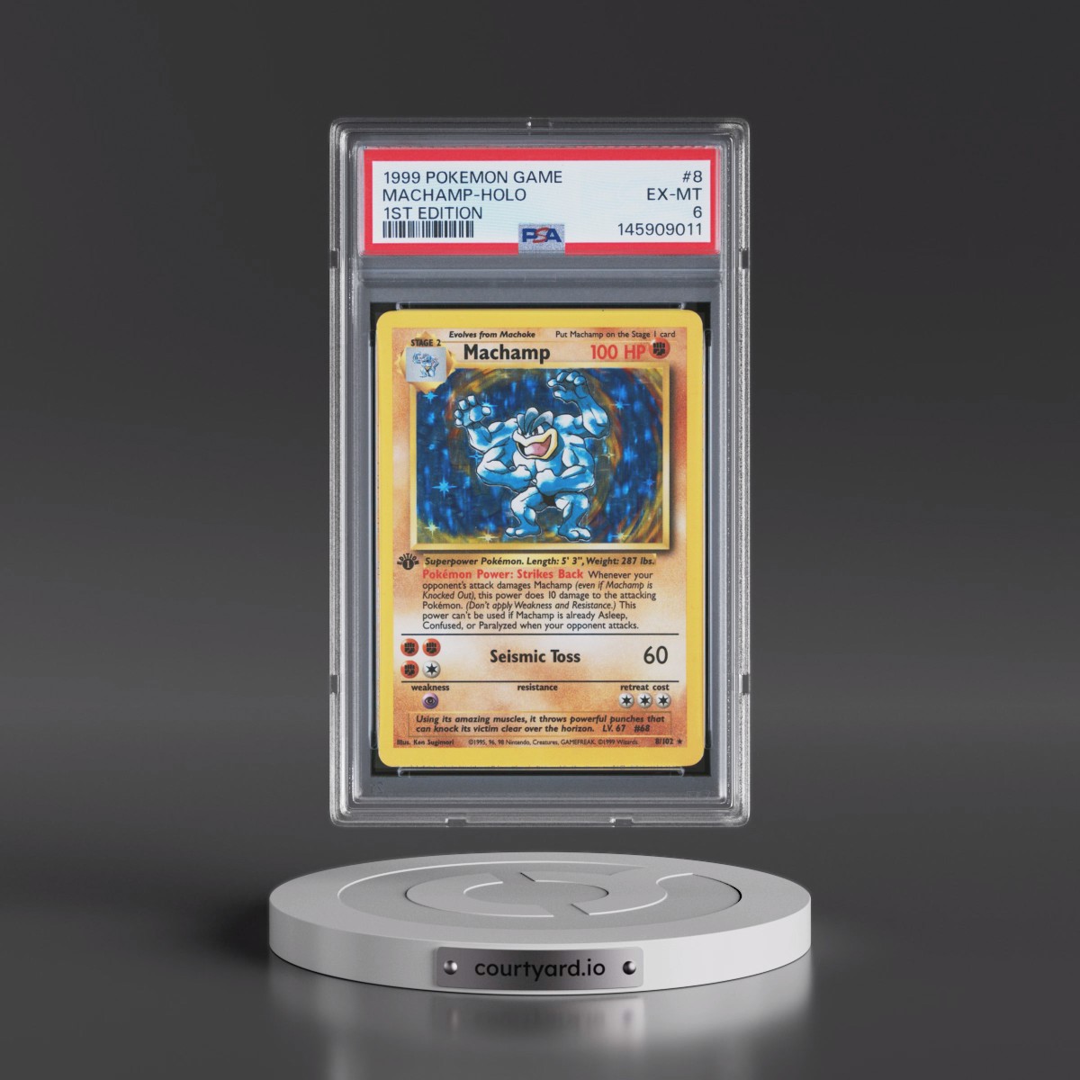 1999 Pokémon Game #8 Machamp - 1st Edition Holo (PSA 6 EX-MT)