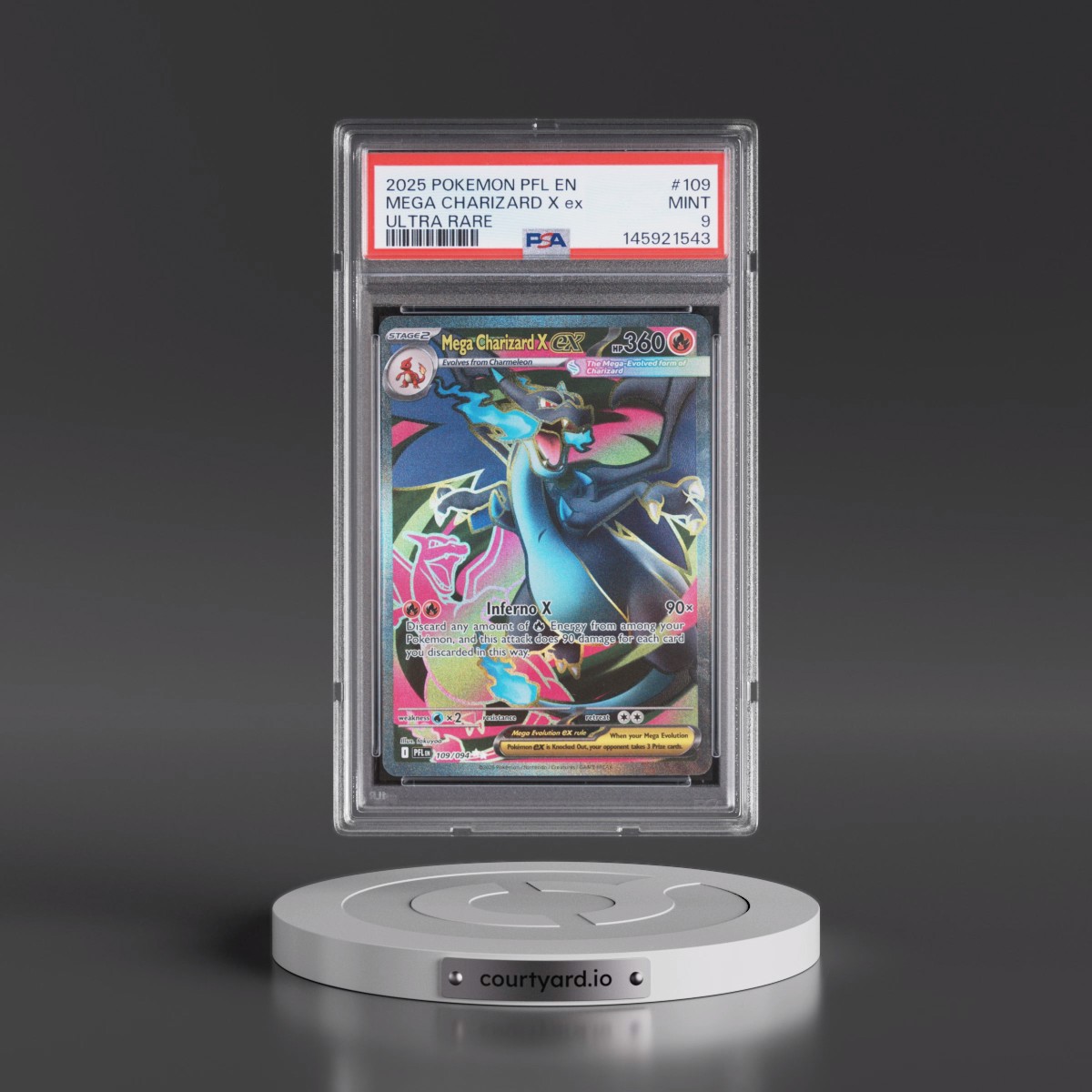 2025 Pokémon Pfl EN-Phantasmal Flames #109 Mega Charizard X EX - Holo Ultra Rare (PSA 9 MINT)