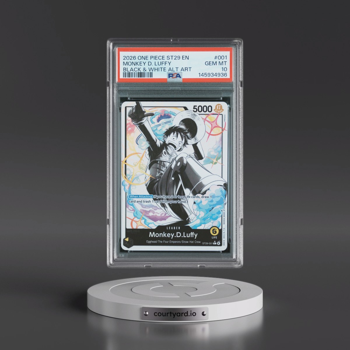 2026 One Piece Starter Deck ST29-Egghead #001 Monkey D. Luffy - Black & White Alternate Art (PSA 10 GEM MINT)