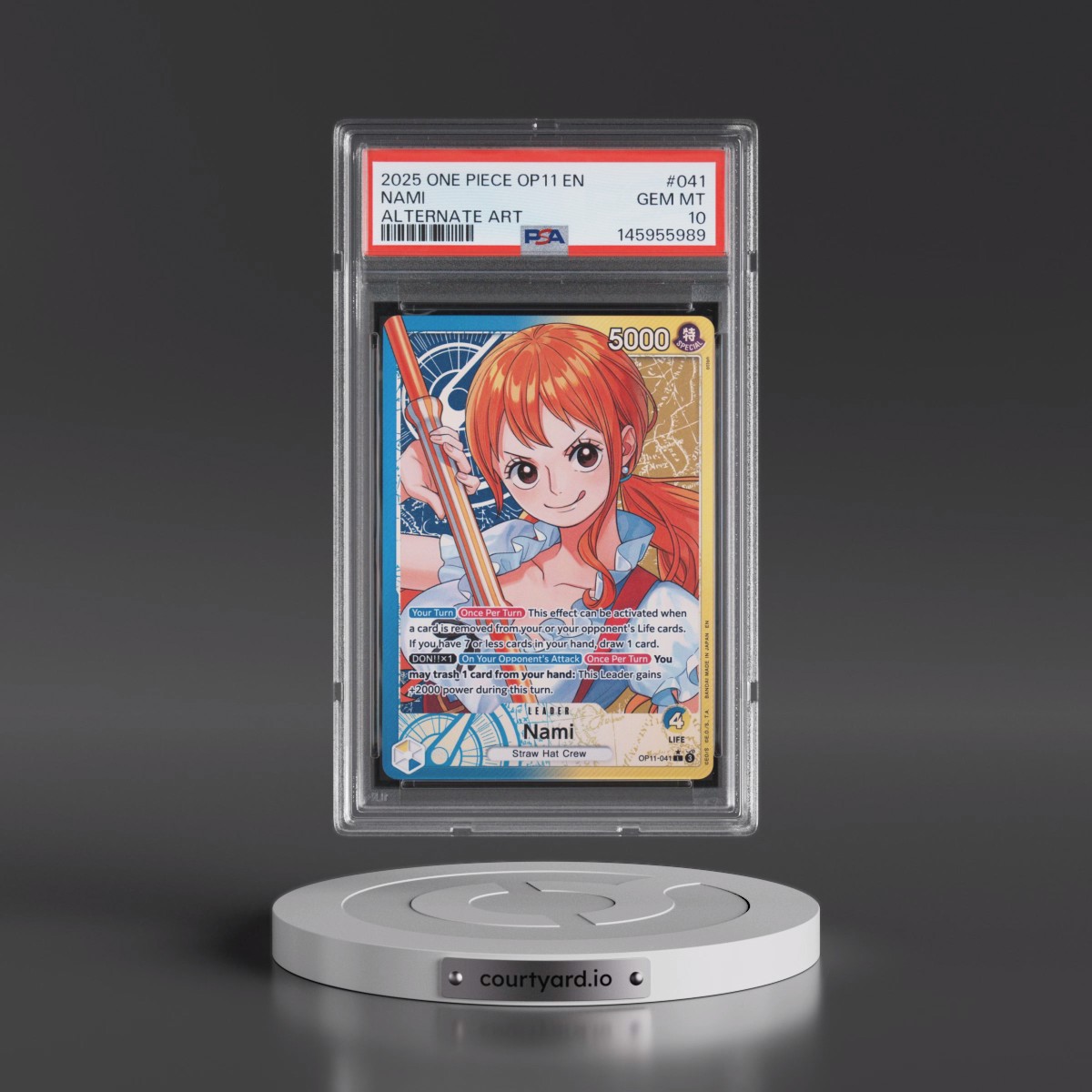 2025 One Piece OP11-A Fist of Divine Speed #041 Nami - Alternate Art (PSA 10 GEM MINT)