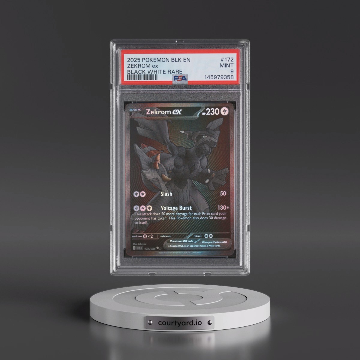 2025 Pokémon Blk EN-Black Bolt #172 Zekrom EX - Holo Black White Rare (PSA 9 MINT)