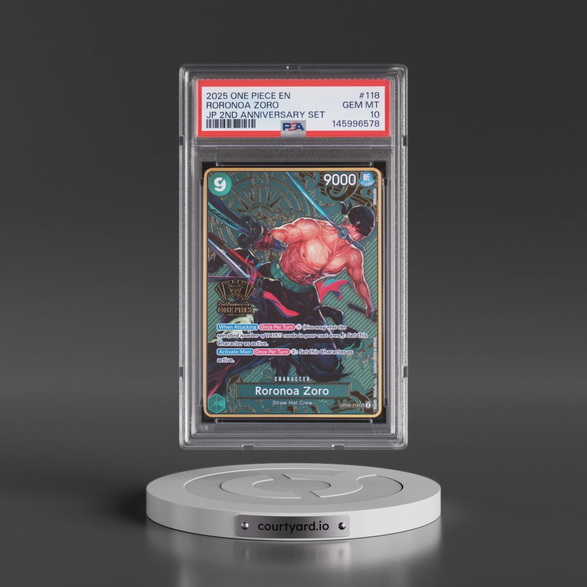 2025 One Piece Japanese 2nd Anniversary Set #118 Roronoa Zoro (PSA 10 GEM MINT)