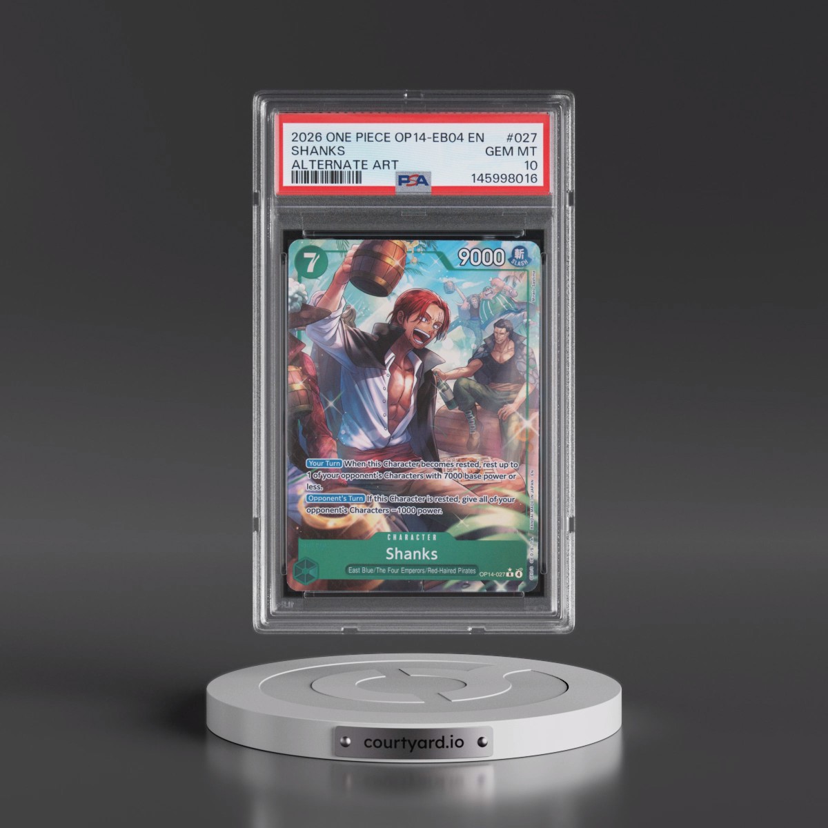 2026 One Piece OP14-EB04-the Azure Sea's Seven #027 Shanks - Alternate Art (PSA 10 GEM MINT)