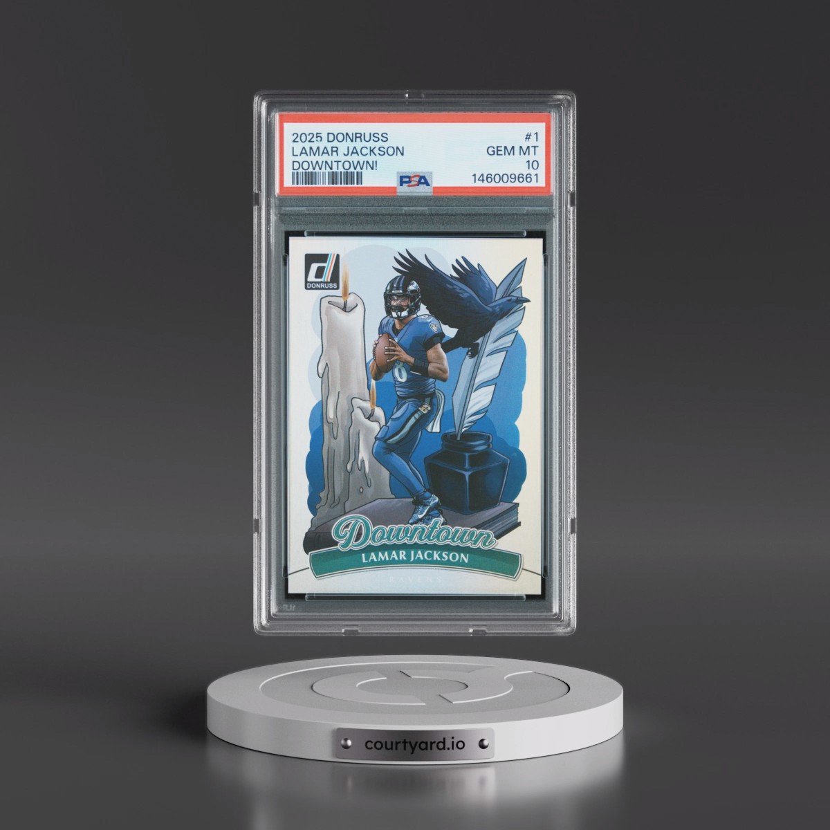 2025 Panini Donruss Downtown #1 Lamar Jackson (PSA 10 GEM MINT)