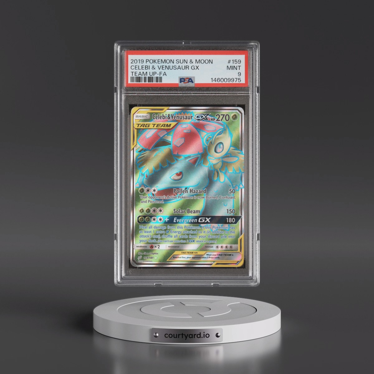 2019 Pokémon Sun & Moon Team Up #159 Celebi & Venusaur GX - Holo Full Art (PSA 9 MINT)