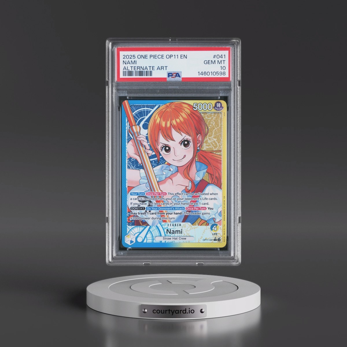 2025 One Piece OP11-A Fist of Divine Speed #041 Nami - Alternate Art (PSA 10 GEM MINT)