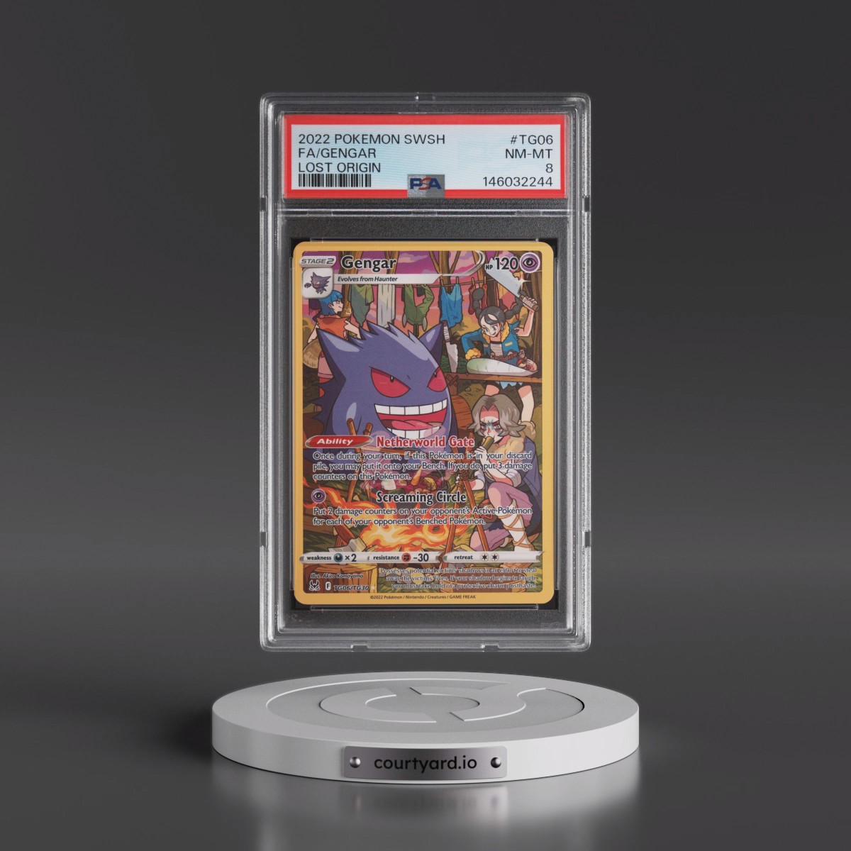 2022 Pokémon Sword & Shield Lost Origin #TG06 Gengar - Full Art (PSA 8 NM-MT)