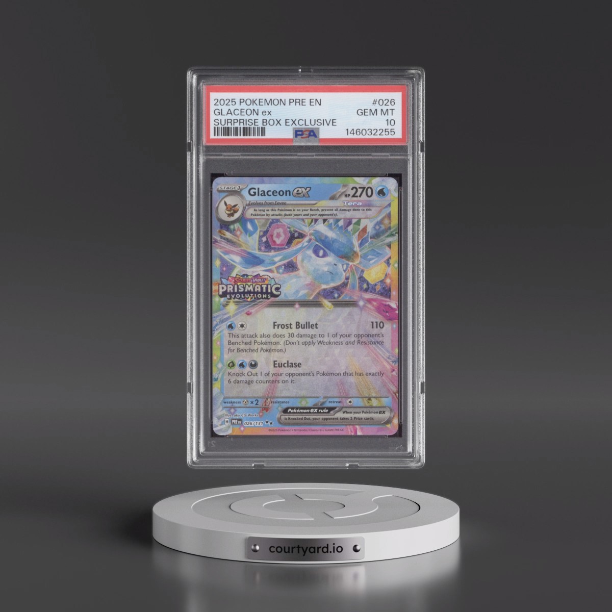 2025 Pokémon Pre EN-Prismatic Evolutions #026 Glaceon EX - Holo Surprise Box Exclusive (PSA 10 GEM MINT)