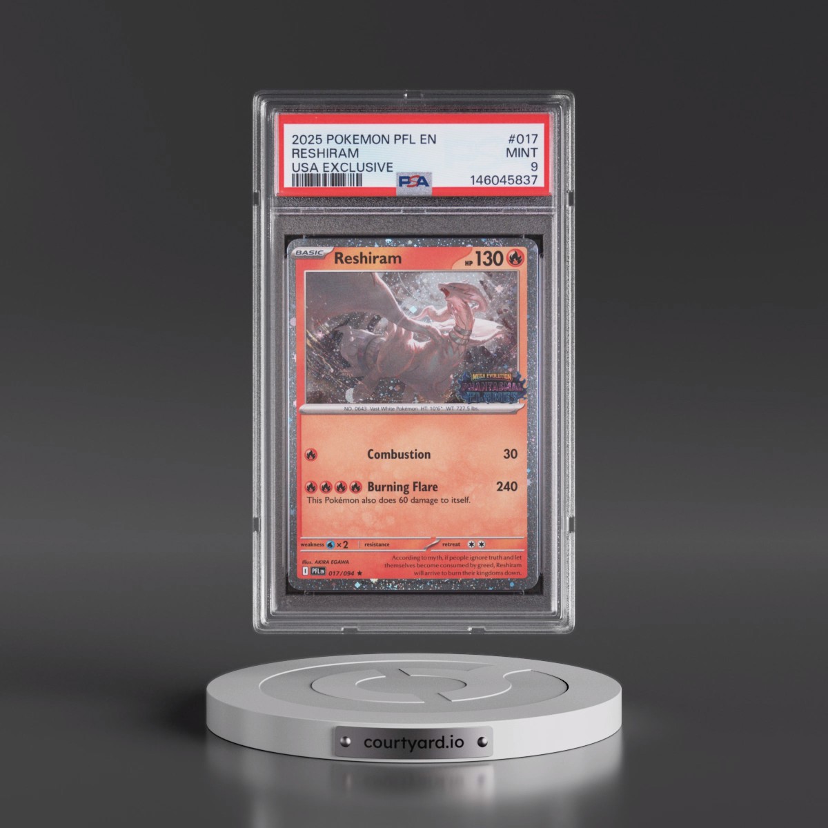 2025 Pokémon Pfl EN-Phantasmal Flames #017 Reshiram - USA Exclusive (PSA 9 MINT)