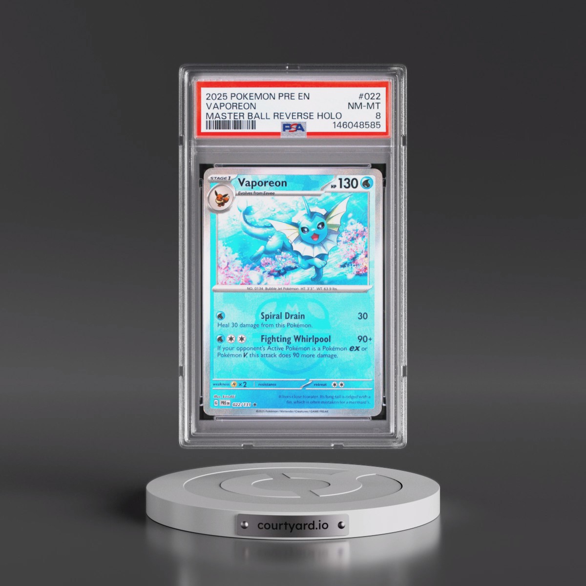 2025 Pokémon Pre EN-Prismatic Evolutions #022 Vaporeon - Reverse Holo Master Ball (PSA 8 NM-MT)