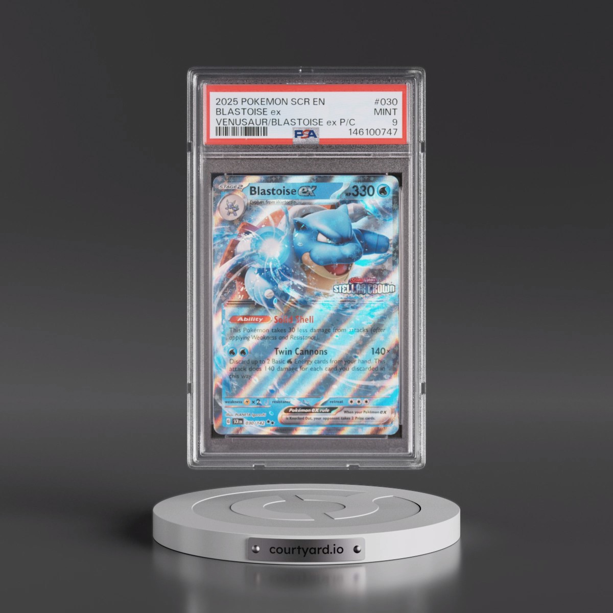 2025 Pokémon Scr EN-Stellar Crown #030 Blastoise EX - Holo Venusaur EX & Blastoise EX Premium Collection (PSA 9 MINT)