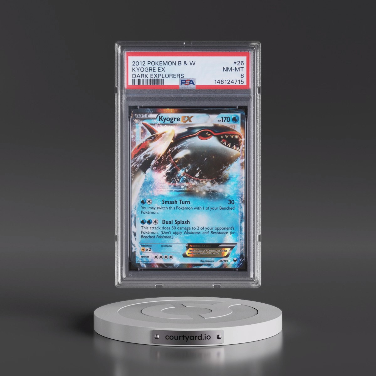 2012 Pokémon Black & White Dark Explorers #26 Kyogre EX - Holo (PSA 8 NM-MT)