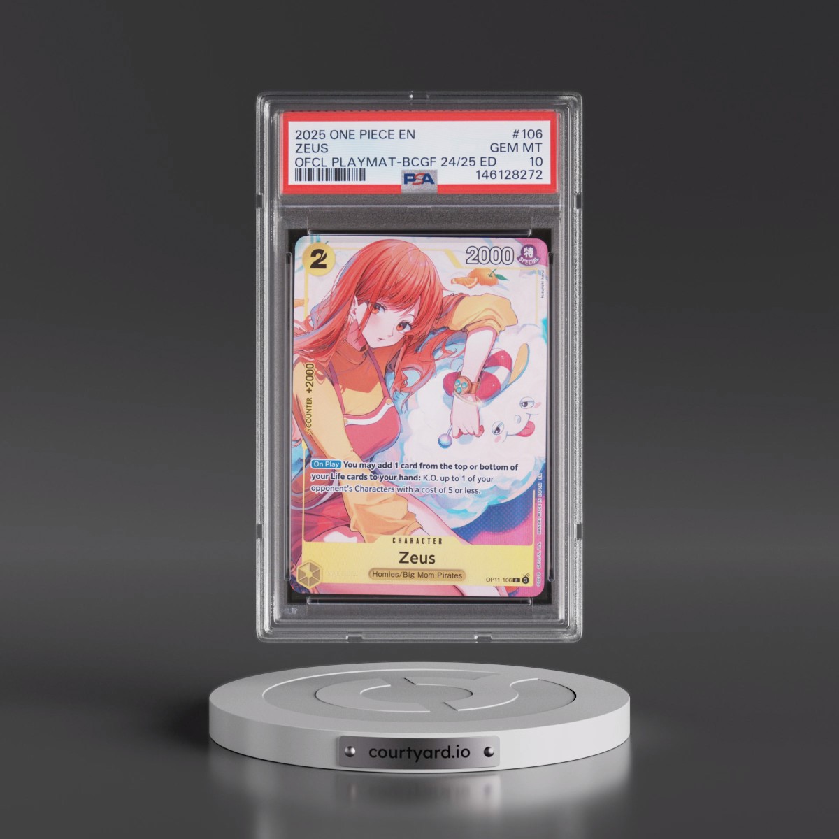 2025 One Piece Promos #106 Zeus - Official Playmat-Bandai Card Games Fest 24-25 Edition (PSA 10 GEM MINT)