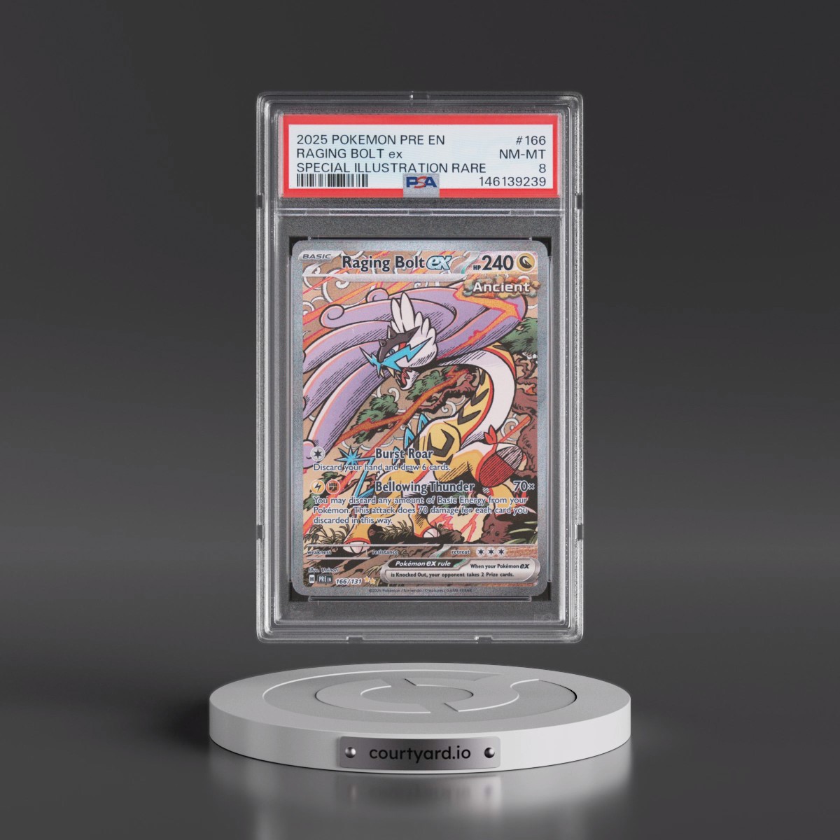 2025 Pokémon Pre EN-Prismatic Evolutions #166 Raging Bolt EX - Holo Special Illustration Rare (PSA 8 NM-MT)