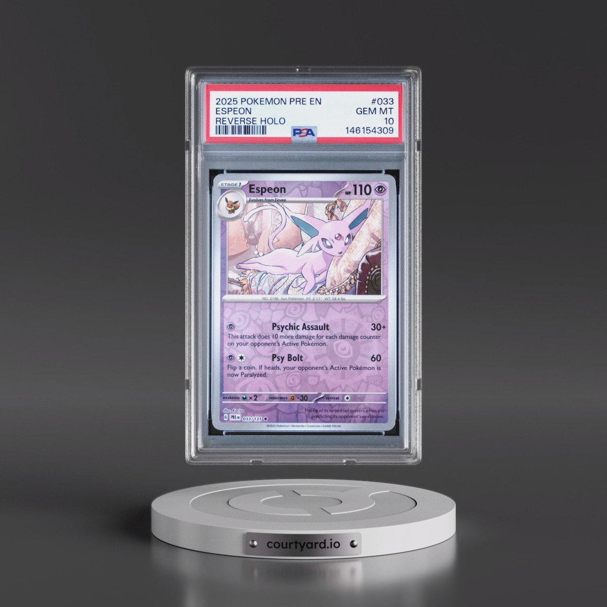 2025 Pokémon Pre EN-Prismatic Evolutions #033 Espeon - Reverse Holo (PSA 10 GEM MINT)