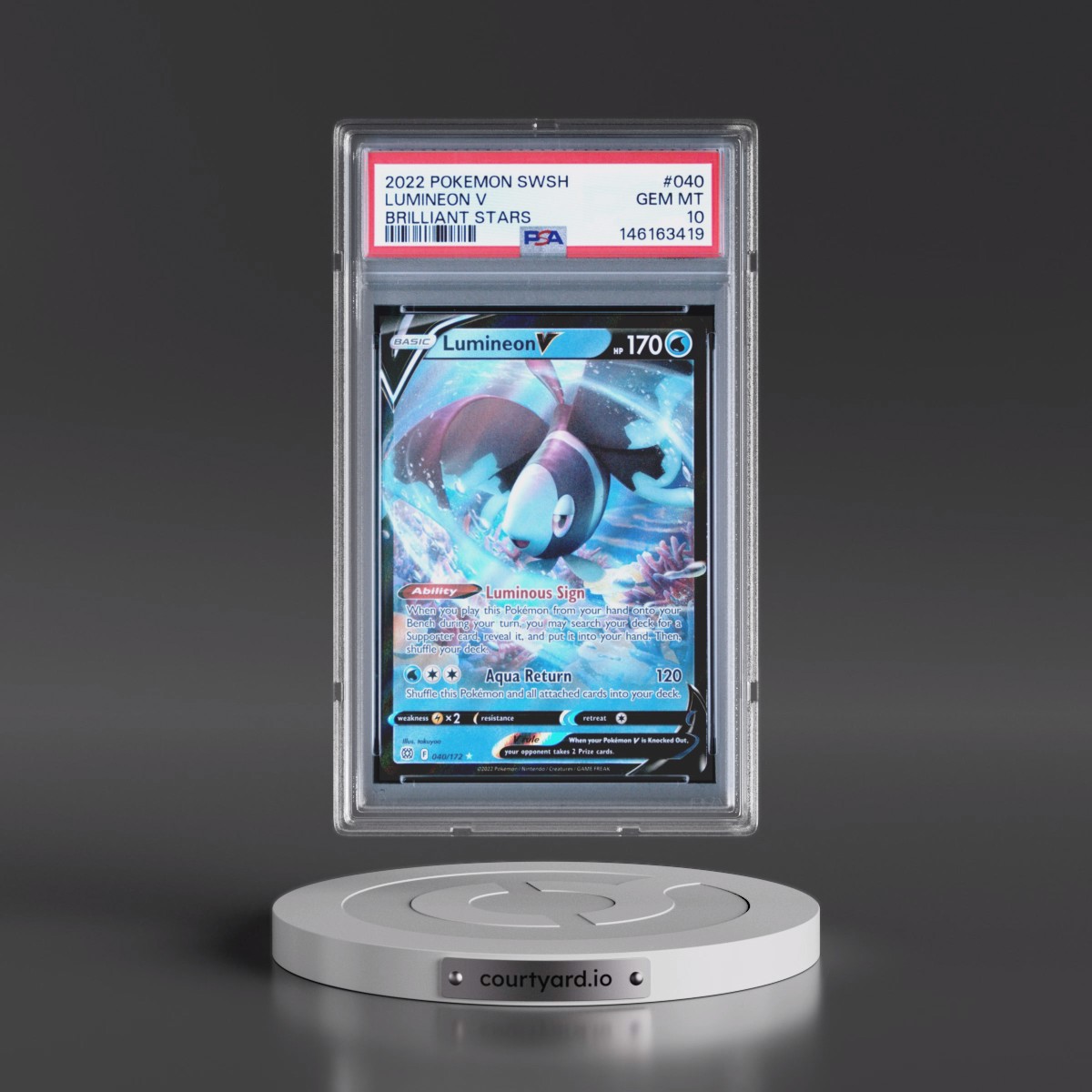 2022 Pokémon Sword & Shield Brilliant Stars Lumineon V - Holo #040 PSA 10