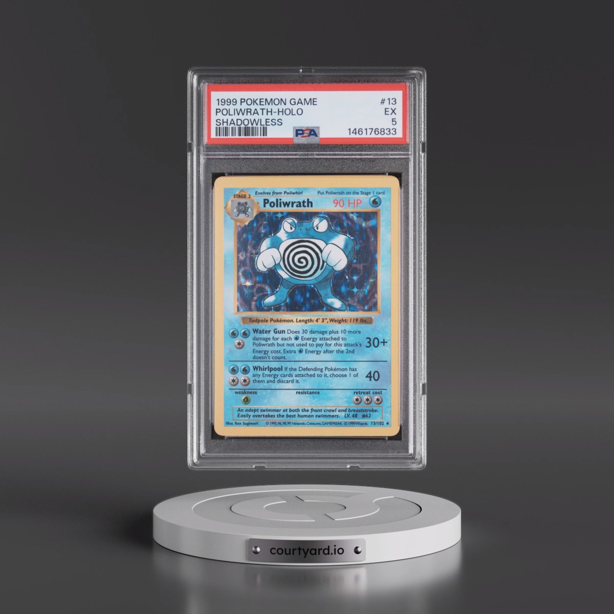 1999 Pokémon Game #13 Poliwrath - Holo Shadowless (PSA 5 EX)