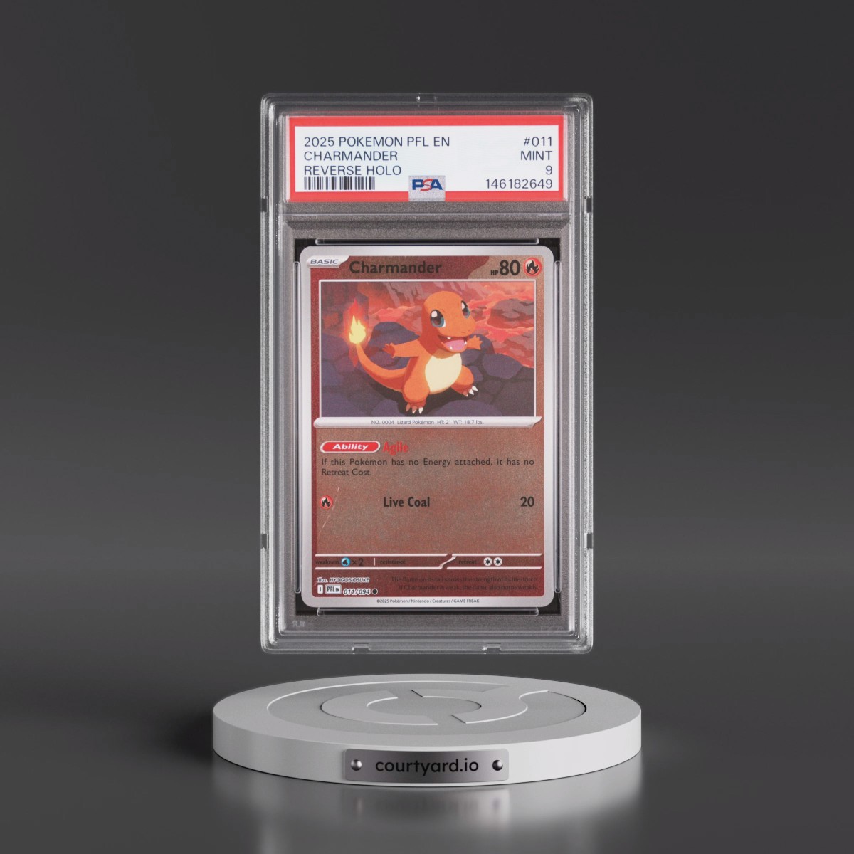 2025 Pokémon Pfl EN-Phantasmal Flames #011 Charmander - Reverse Holo (PSA 9 MINT)