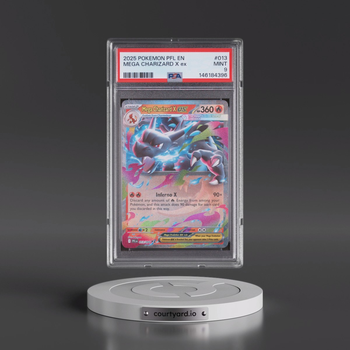 2025 Pokémon Pfl EN-Phantasmal Flames #013 Mega Charizard X EX - Holo (PSA 9 MINT)