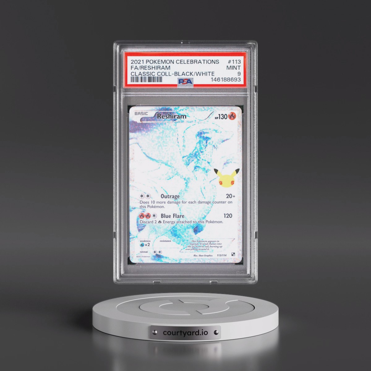 2021 Pokémon Celebrations Classic Collection #113 Reshiram - Full Art (PSA 9 MINT)