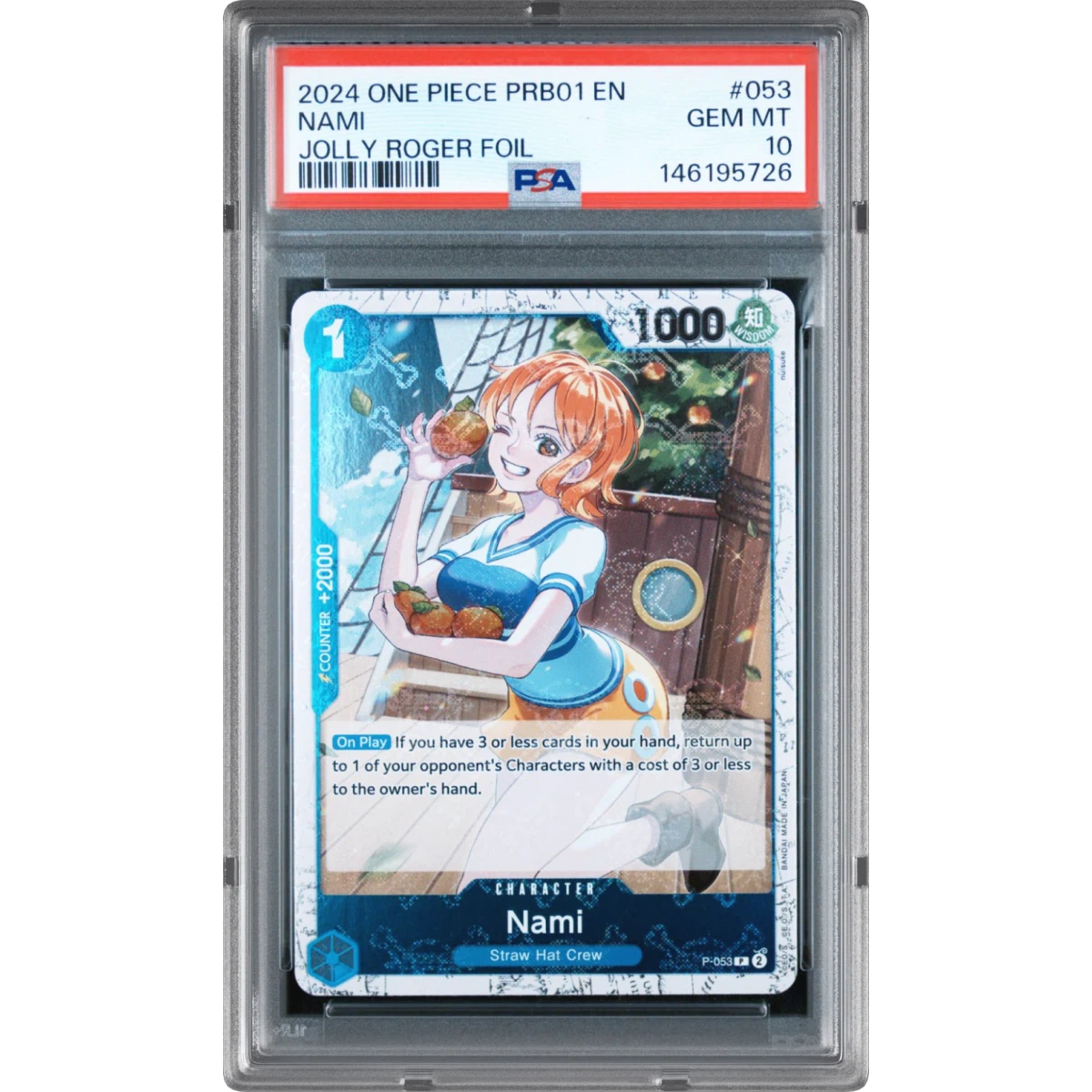 2024 One Piece PRB01-Premium Booster -One Piece Card the Best #053 Nami - Jolly Roger Foil (PSA 10 GEM MINT)