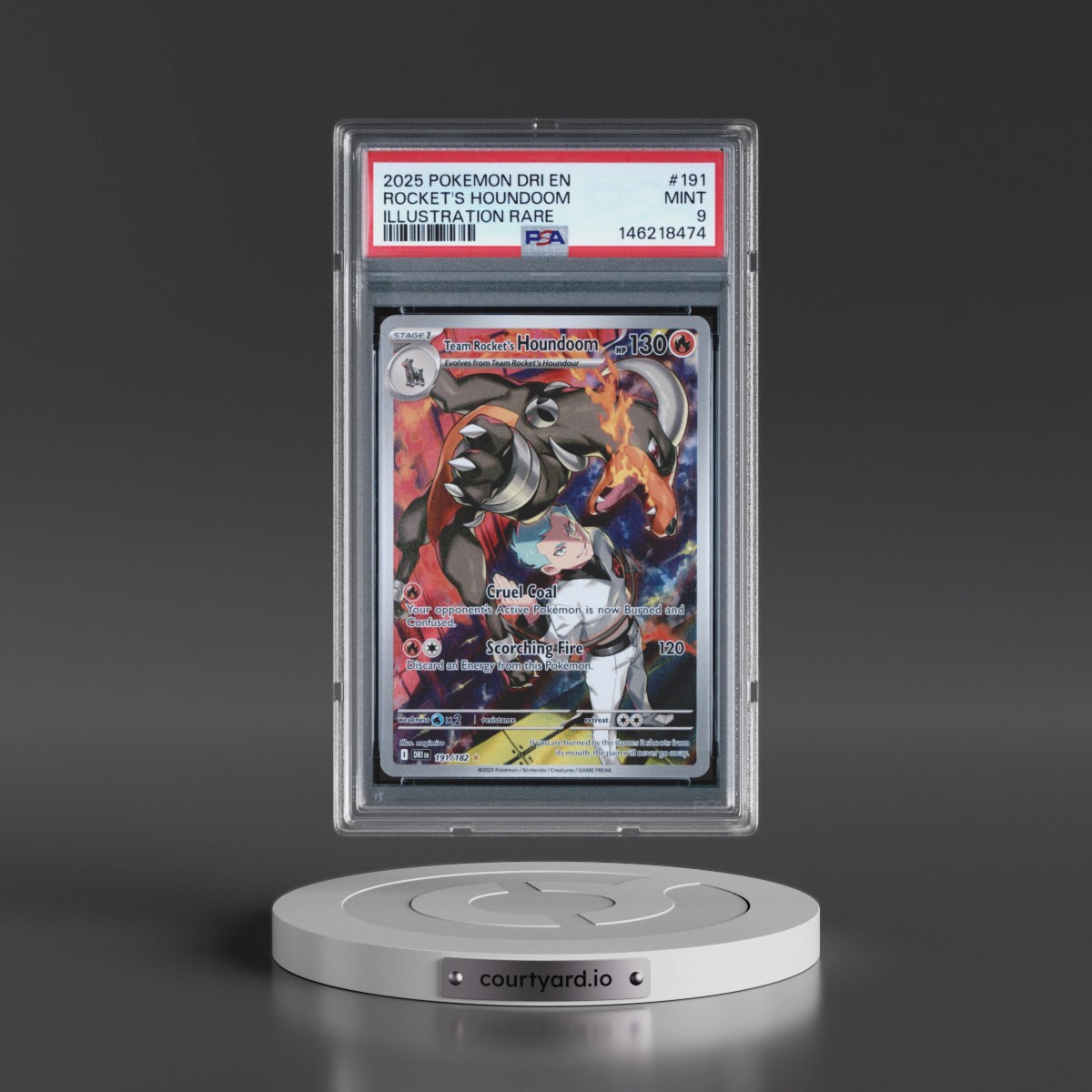 2025 Pokémon Dri EN-Destined Rivals #191 Team Rocket's Houndoom - Illustration Rare (PSA 9 MINT)