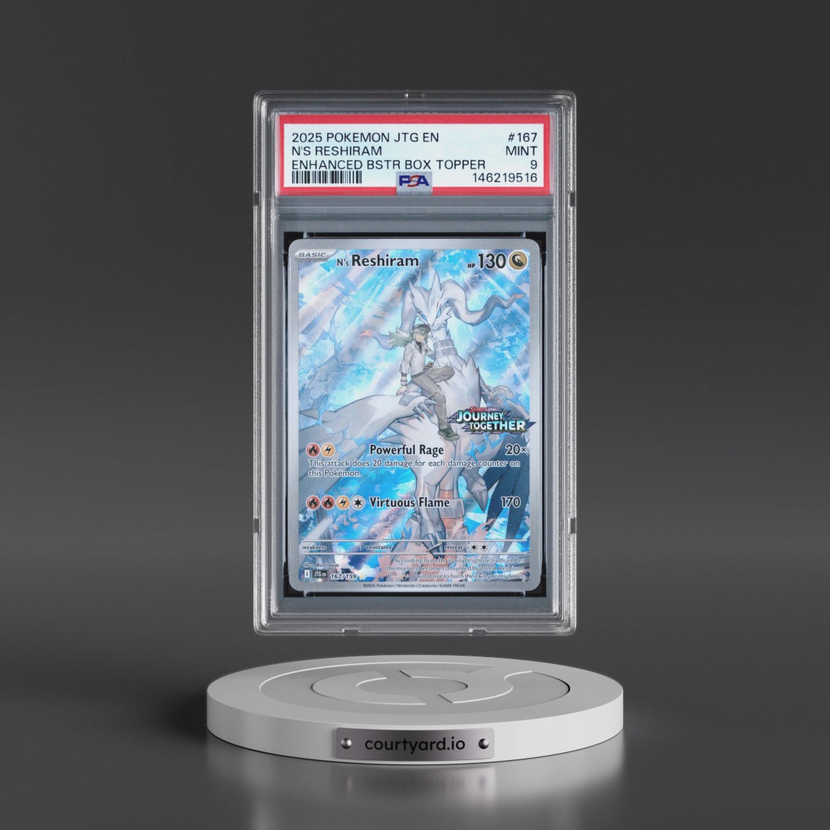 2025 Pokémon Jtg EN-Journey Together #167 N's Reshiram - Enhanced Booster Box Topper (PSA 9 MINT)