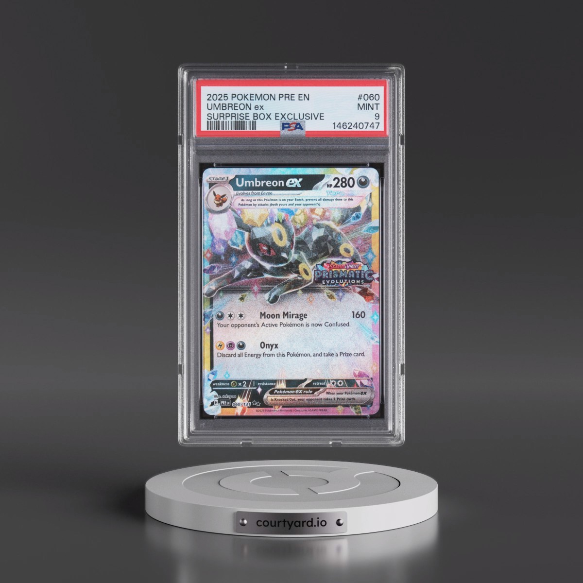 2025 Pokémon Pre EN-Prismatic Evolutions #060 Umbreon EX - Holo Surprise Box Exclusive (PSA 9 MINT)