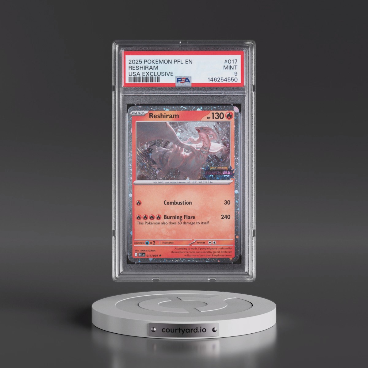 2025 Pokémon Pfl EN-Phantasmal Flames #017 Reshiram - USA Exclusive (PSA 9 MINT)