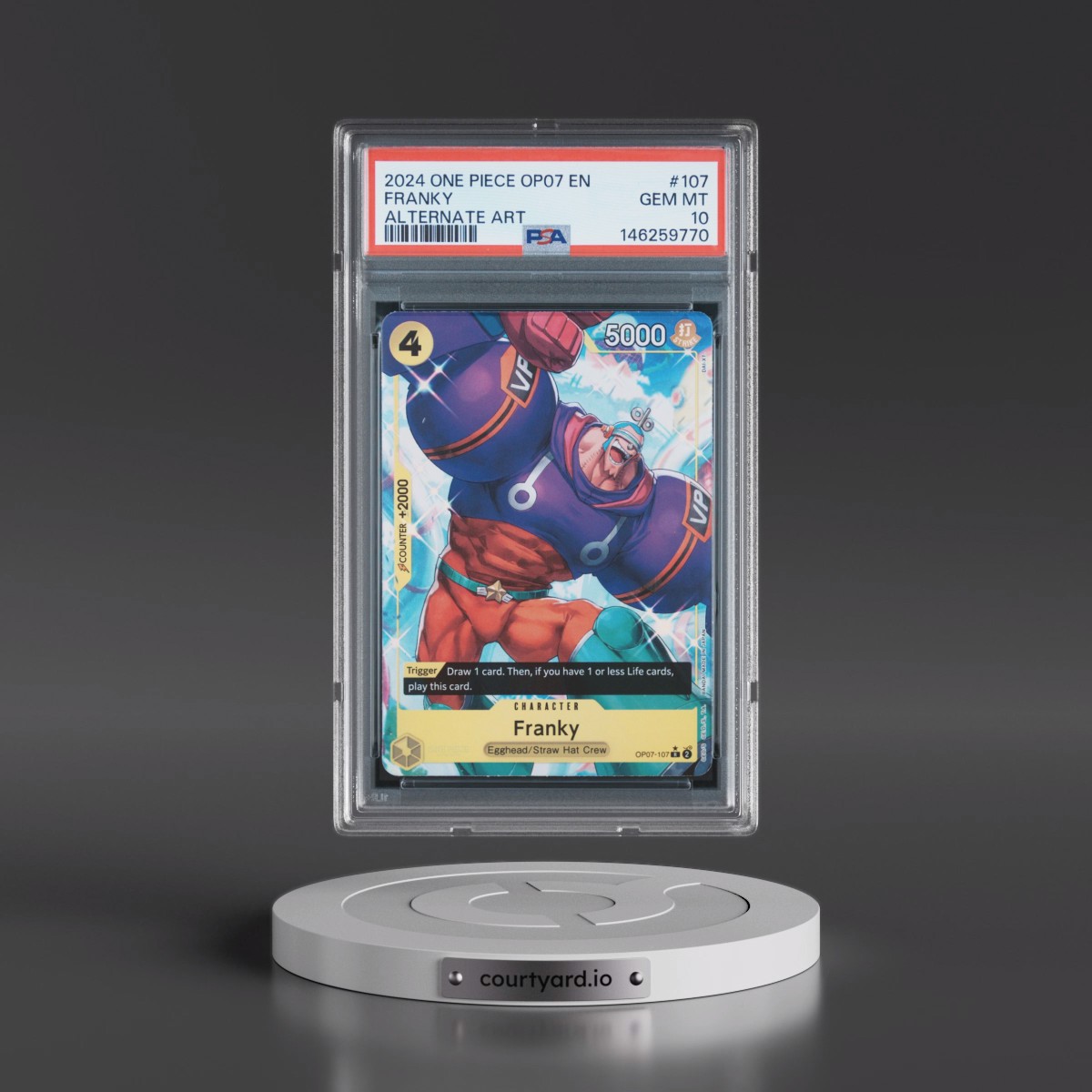 2024 One Piece OP07-500 Years in the Future #107 Franky - Alternate Art (PSA 10 GEM MINT)