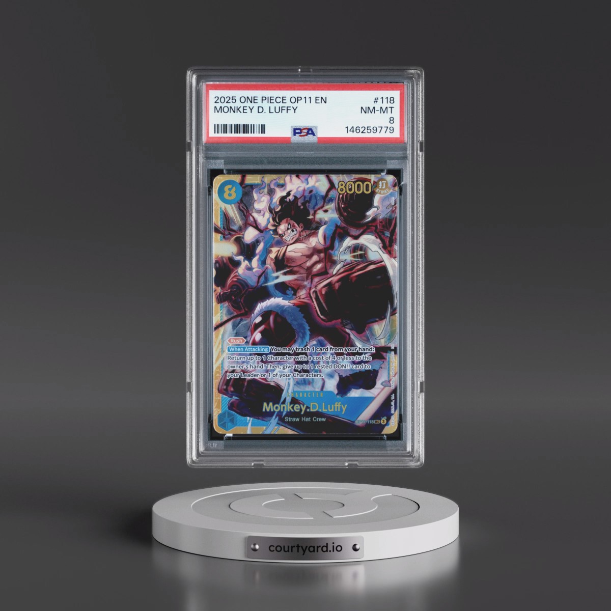 2025 One Piece OP11-A Fist of Divine Speed #118 Monkey D. Luffy (PSA 8 NM-MT)