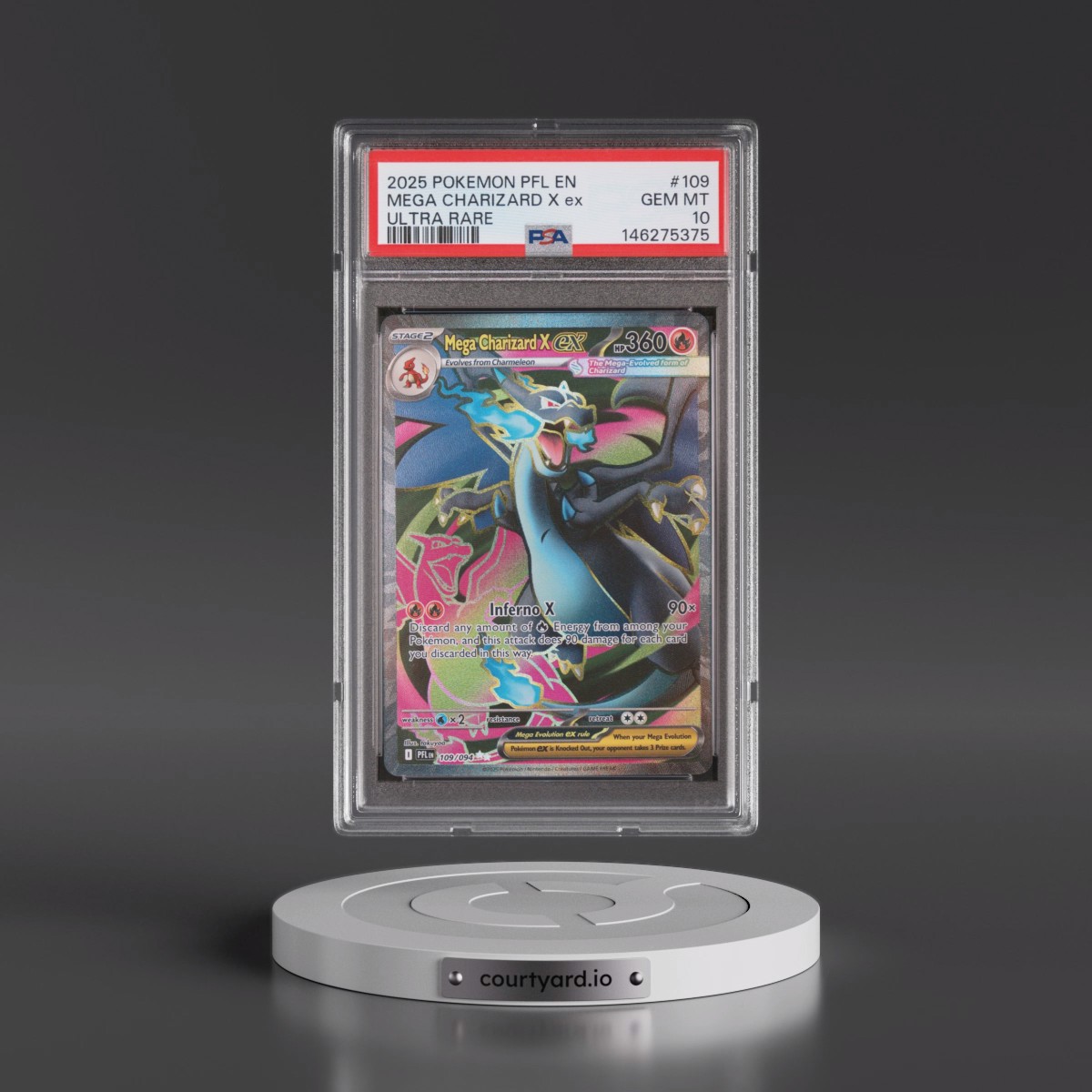 2025 Pokémon Pfl EN-Phantasmal Flames #109 Mega Charizard X EX - Holo Ultra Rare (PSA 10 GEM MINT)