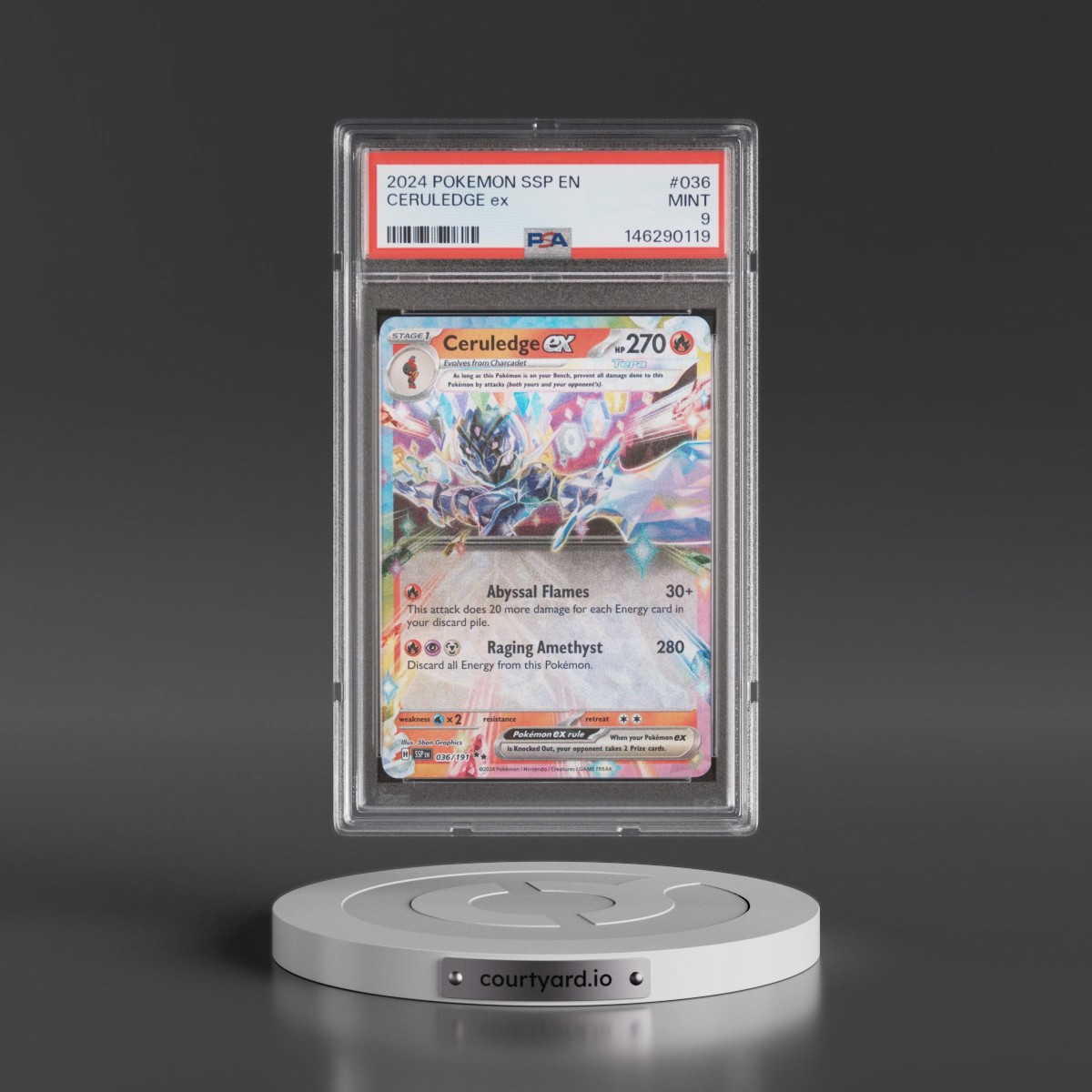 2024 Pokémon Ssp EN-Surging Sparks #036 Ceruledge EX - Holo (PSA 9 MINT)