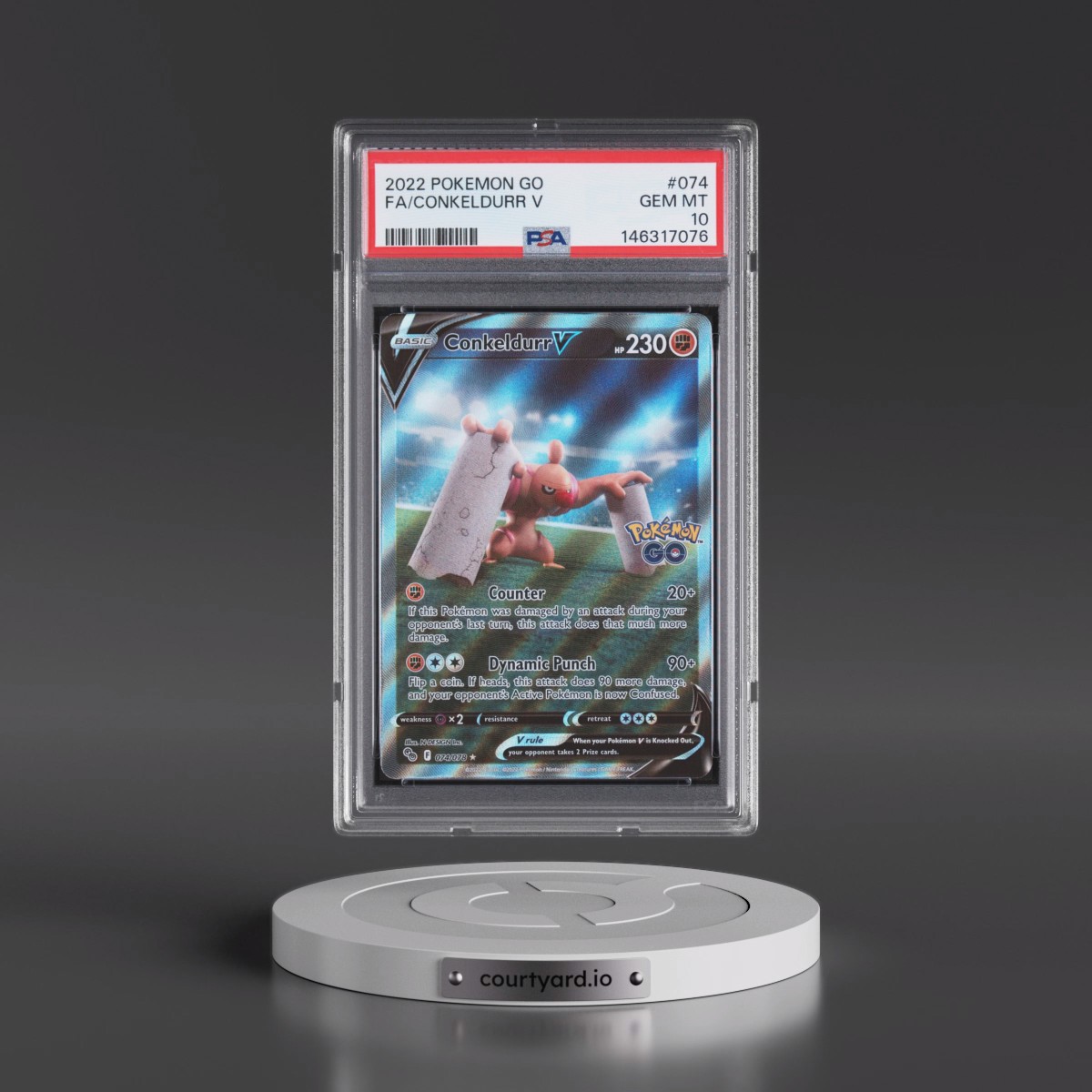 2022 Pokémon Go #074 Conkeldurr V - Holo Full Art (PSA 10 GEM MINT)