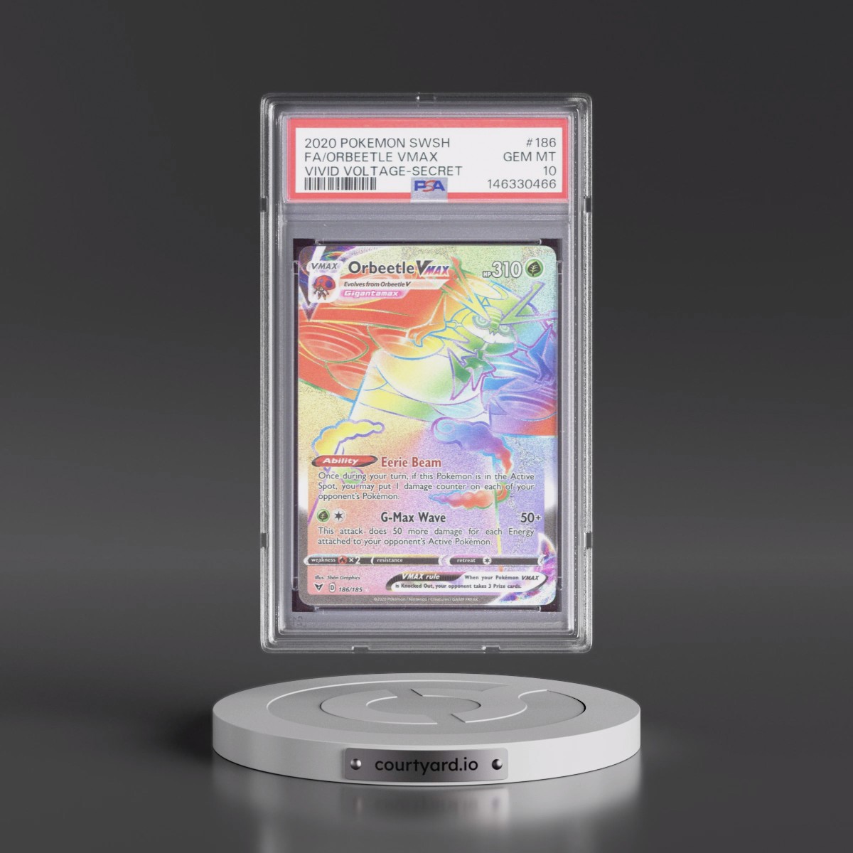 2020 Pokémon Sword & Shield Vivid Voltage #186 Orbeetle Vmax - Full Art Secret (PSA 10 GEM MINT)
