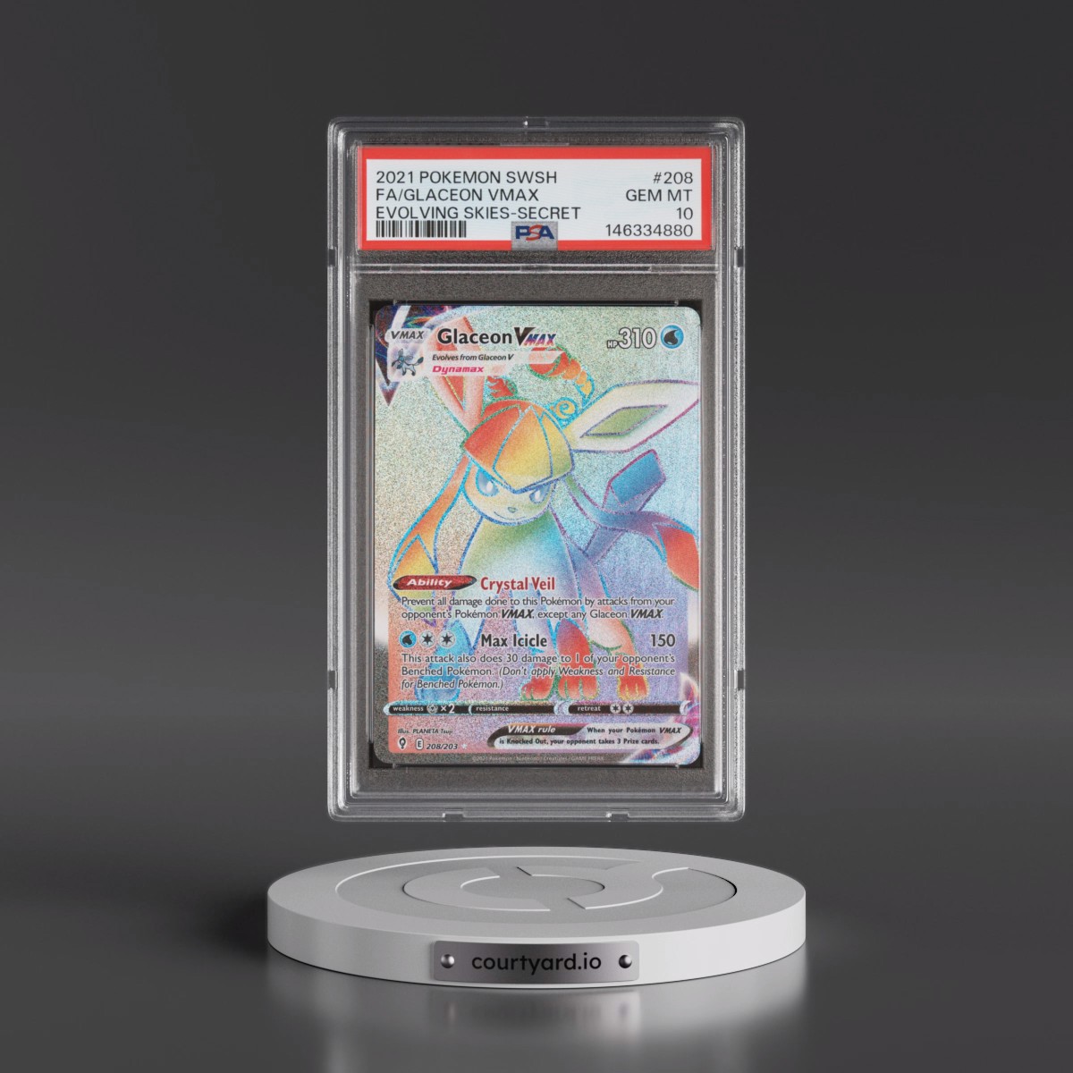 2021 Pokémon Sword & Shield Evolving Skies #208 Glaceon Vmax - Full Art Secret (PSA 10 GEM MINT)