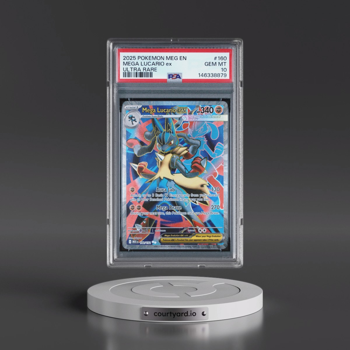 2025 Pokémon Meg EN-Mega Evolution #160 Mega Lucario EX - Holo Ultra Rare (PSA 10 GEM MINT)