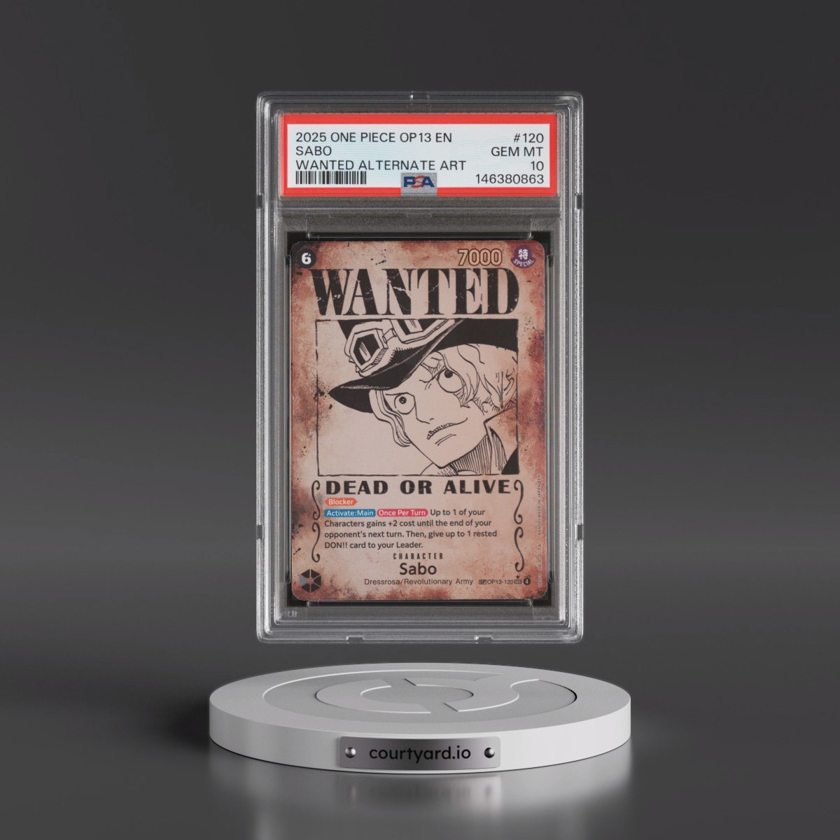 2025 One Piece OP13-Carrying on His Will #120 Sabo - Wanted Alternate Art (PSA 10 GEM MINT)