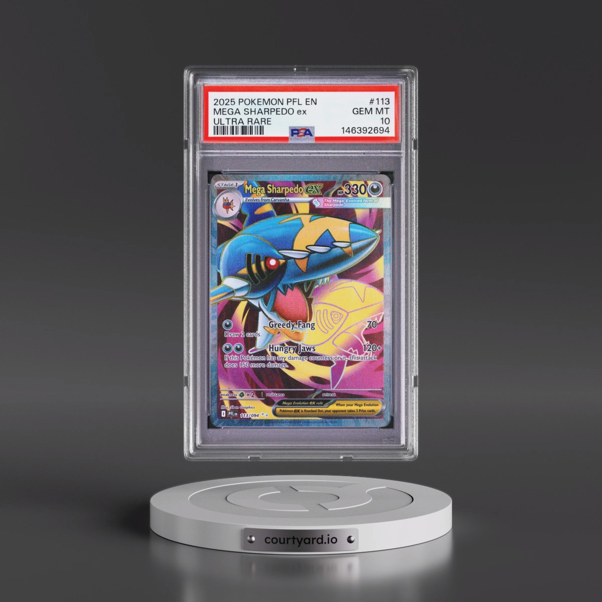 2025 Pokémon Pfl EN-Phantasmal Flames #113 Mega Sharpedo EX - Holo Ultra Rare (PSA 10 GEM MINT)