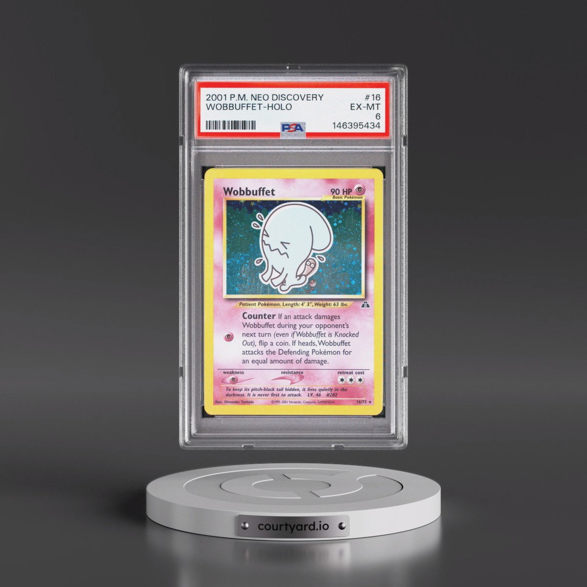 2001 Pokémon Neo Discovery #16 Wobbuffet - Holo (PSA 6 EX-MT)