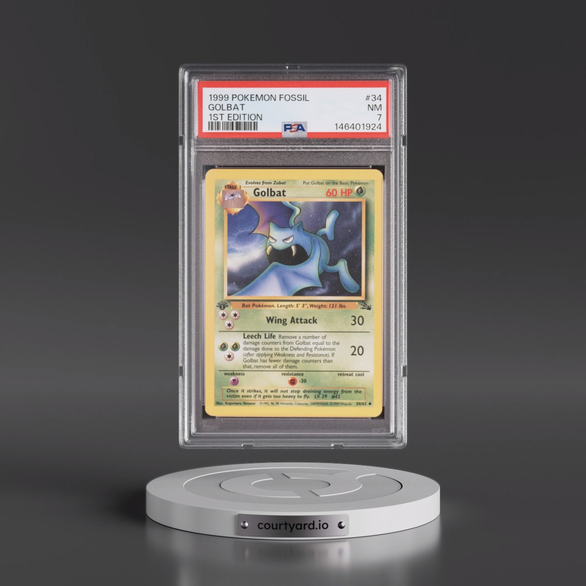 1999 Pokémon Fossil #34 Golbat - 1st Edition (PSA 7 NM)
