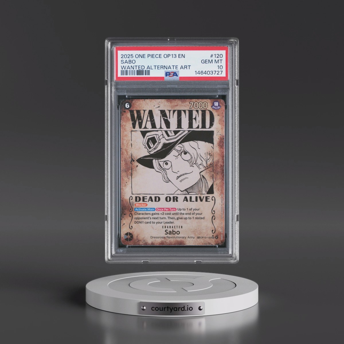 2025 One Piece OP13-Carrying on His Will #120 Sabo - Wanted Alternate Art (PSA 10 GEM MINT)