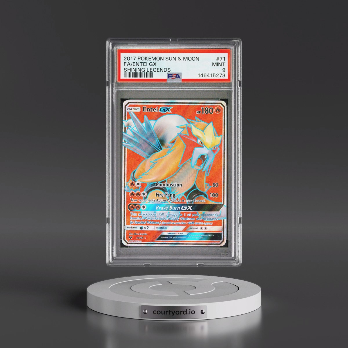 2017 Pokémon Sun & Moon Shining Legends #71 Entei GX - Holo Full Art (PSA 9 MINT)