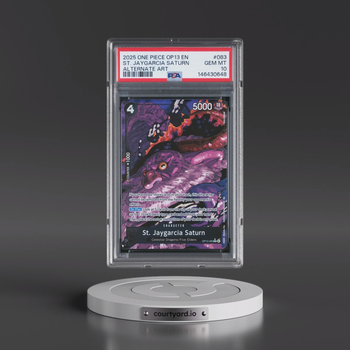 2025 One Piece OP13-Carrying on His Will #083 St. Jaygarcia Saturn - Alternate Art (PSA 10 GEM MINT)