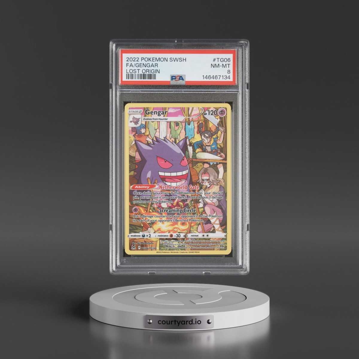 2022 Pokémon Sword & Shield Lost Origin #TG06 Gengar - Full Art (PSA 8 NM-MT)