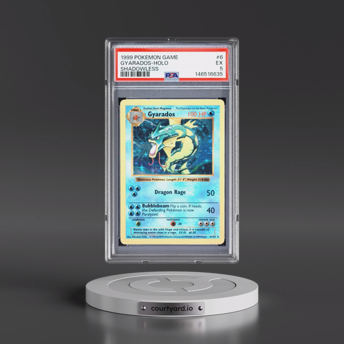 1999 Pokémon Game #6 Gyarados - Holo Shadowless (PSA 5 EX)