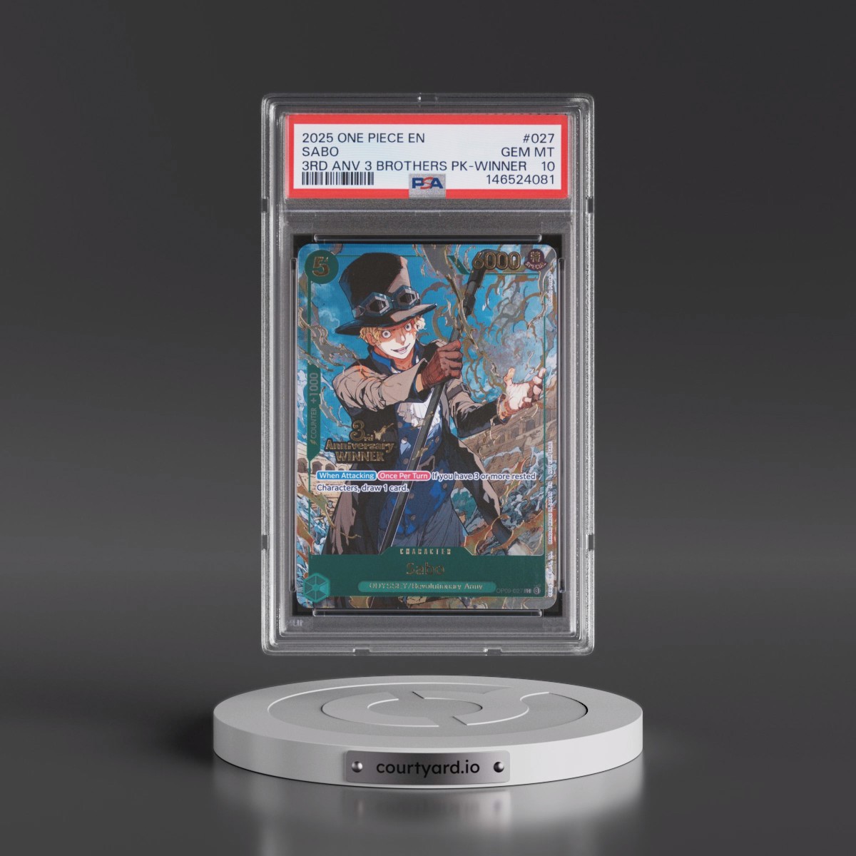 2025 One Piece 3rd Anniversary Tournament 3 Brothers Pack #027 Sabo - Winner (PSA 10 GEM MINT)