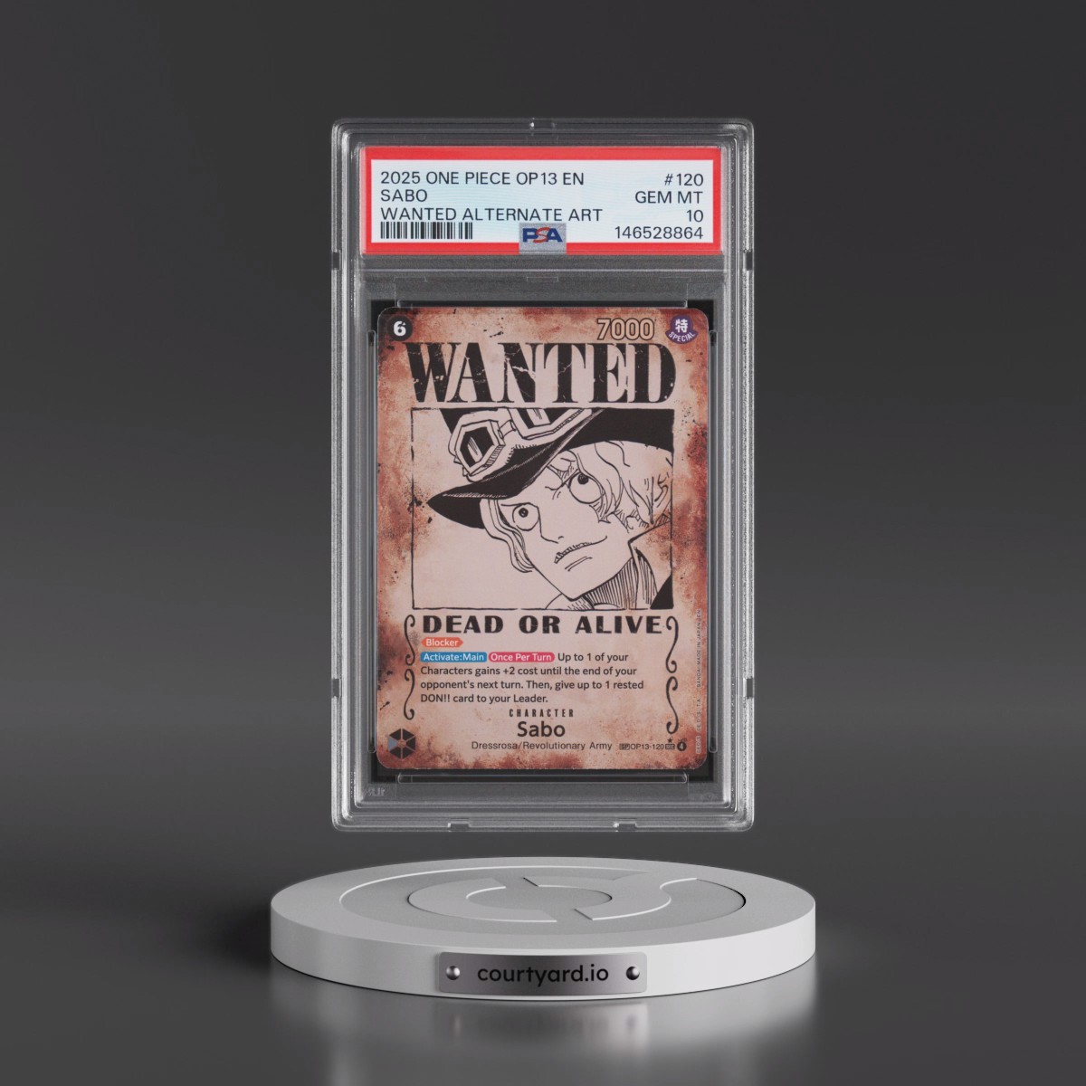 2025 One Piece OP13-Carrying on His Will #120 Sabo - Wanted Alternate Art (PSA 10 GEM MINT)